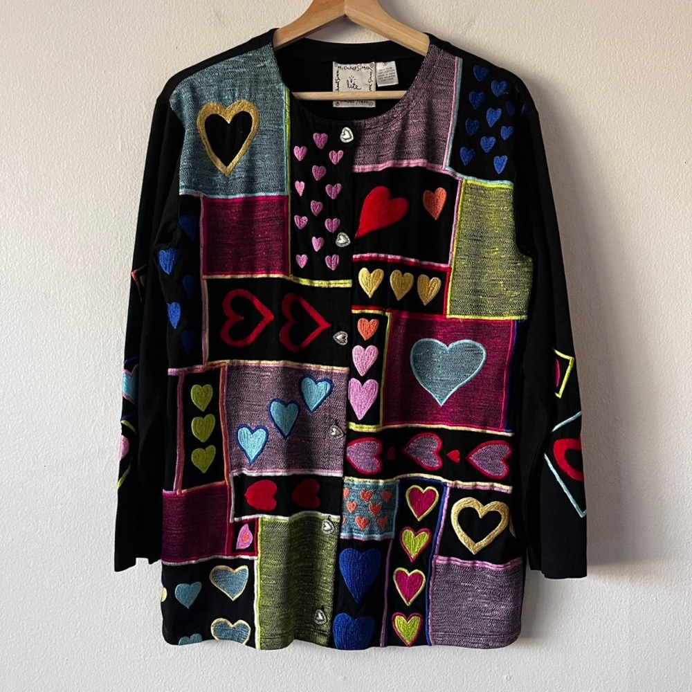 Michael Simon Lite Vintage Cardigan Embroidered Heart Patchwork size‎ small